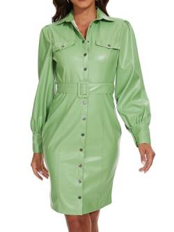 RICOCHO Damen-Hemdkleider aus Kunstleder mit Gürtel. Damen-Hemdkleid aus PU-Leder mit Knopfleiste. Langarm-Hemdkleid aus Leder von RICOCHO