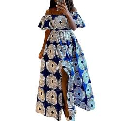 RICOCHO Damen von Schulter Ankara Maxi Kleid, Damen Afrikanische High Split EIN Linienkleid, traditionelles Dashiki -Partykleid von RICOCHO