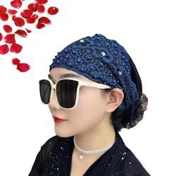2024 Neues Blumen-Spitzen-Kopftuch Für Damen, Mit Perlen Besetztes Blumen-Spitzen-Stirnband, Stilvolles Spitzen-Stirnband (Blue) von RICOKJRDE