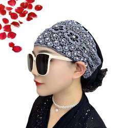 2024 Neues Blumen-Spitzen-Kopftuch Für Damen, Mit Perlen Besetztes Blumen-Spitzen-Stirnband, Stilvolles Spitzen-Stirnband (Grey) von RICOKJRDE