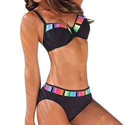 RIDENG Sommer Badeanzüge für Frauen Bikini Sexy Damen Niedrige Taille Bikini Sets Strand Zweiteiliger Badeanzug Farbblock Badeanzug Junioren Bikini Tops Übergröße, Schwarz von RIDENG