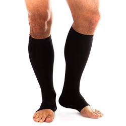 RIEMTEX Kompressionsstrümpfe Klasse 2 CCL2 PREMIUM für Herren offene Spitze mit LYCRA und Baumwolle Thrombosestrümpfe für Männer in Schwarz (Grösse 6) von RIEMTEX