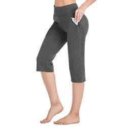 RIMLESS 7 Yoga-Capri-Trainingshose für Damen, gerades Bein, 45,7 cm, mit Seiten- und Reißverschlusstaschen - Grau - X-Groß von RIMLESS 7