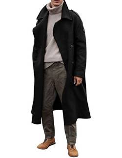 RINTONIX Herren Trenchcoat Oversized Einreihig Einreihig Knielang Revers Winter Jacke, schwarz, Small von RINTONIX