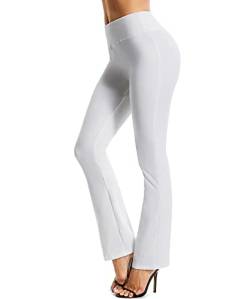 RIOJOY Bootcut Yogahose Damen Lang Schlaghose High Waist Flared Leggings Ausgestellte Jazzpants Yoga Pants Jogginghose Freizeithose, Weiß L von RIOJOY