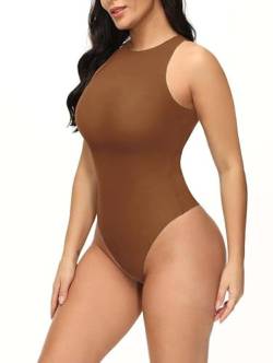 RIOJOY Damen Bodysuit Elegant Sexy Ärmellos Racerback Rundhals Body Overall Body Suit,XL,Braun von RIOJOY