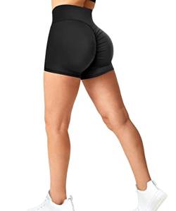 RIOJOY Damen Booty Shorts Scrunch Butt Kurze Leggings Sexy Figurformend Sportshorts Radlerhose Hotpants, Schwarz S von RIOJOY