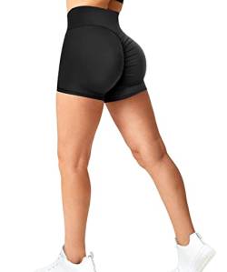 RIOJOY Damen Booty Shorts Scrunch Butt Kurze Leggings Sexy Figurformend Sportshorts Radlerhose Hotpants, Schwarz XS von RIOJOY