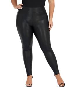 RIOJOY Damen Große Größen High Waist Lederleggings Schwarz Kunstleder Leggins Sexy Lederoptik Leggings Hose, Schwarz XL von RIOJOY