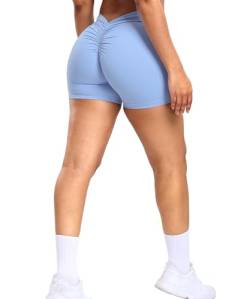 RIOJOY Damen Gym Shorts V Back Scrunch Butt Sport Shorts Sexy Kurze Leggings Workout Yoga Biker Shorts Blau S von RIOJOY