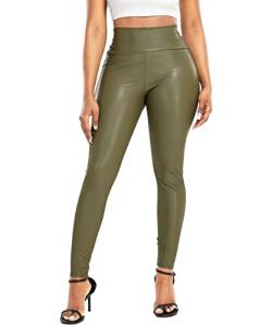 RIOJOY Damen High Waist Lederleggings Schwarz Kunstleder Leggins Sexy Lederoptik Leggings Hose, Olivgrün XL von RIOJOY