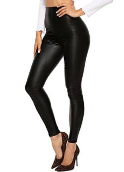 RIOJOY Damen High Waist Lederleggings Schwarz Kunstleder Leggins Sexy Lederoptik Leggings Hose, Schwarz Matt 3XL von RIOJOY