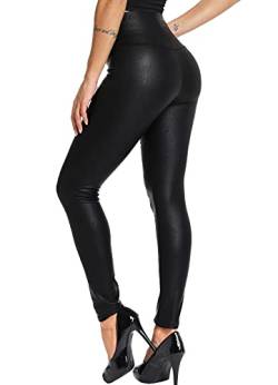 RIOJOY Damen High Waist Lederleggings Schwarz Kunstleder Leggins Sexy Lederoptik Leggings Hose, Schwarz Schlangenhaut Optik 3XL von RIOJOY