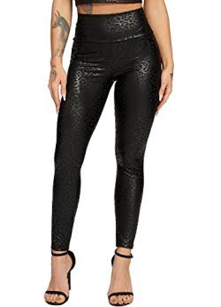 RIOJOY Damen Leder Leggings High Waist Lederhose Sexy Lederoptik Leggins, Leoparden M von RIOJOY