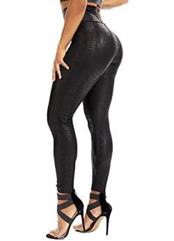 RIOJOY Damen Leder Leggings High Waist Lederhose Sexy Lederoptik Leggins, Schlangenhaut Optik L von RIOJOY