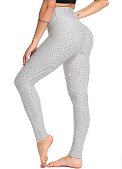 RIOJOY Damen Push Up Leggings - High Waist Anti Cellulite Leggins Scrunch Butt Po Lifting Sporthose Yogahose, Grau L von RIOJOY