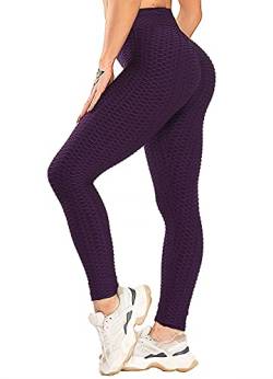 RIOJOY Damen Push Up Leggings - High Waist Anti Cellulite Leggins Scrunch Butt Po Lifting Sporthose Yogahose, Purpur XXL von RIOJOY