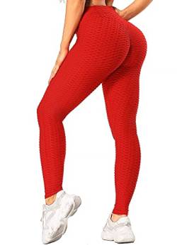 RIOJOY Damen Push Up Leggings - High Waist Anti Cellulite Leggins Scrunch Butt Po Lifting Sporthose Yogahose, Rot S von RIOJOY