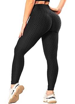 RIOJOY Damen Push Up Leggings - High Waist Anti Cellulite Leggins Scrunch Butt Po Lifting Sporthose Yogahose, Schwarz 3XL von RIOJOY