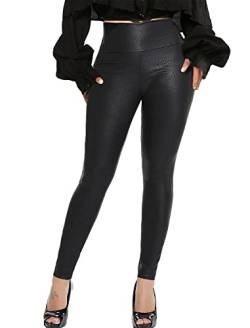 RIOJOY Damen Sexy Leder Leggings PU Hohe Taille Butt Lifting Pleather Hosen Dehnbare Kunstleder Strumpfhose Push Up, A-Schlangenmuster, Schwarz, S von RIOJOY