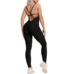 RIOJOY Damen Sport Jumpsuit Lang Eng Yoga Overall Ärmellos Playsuits Workout Bodysuit Stretch Jogging Strampler Trainingsanzug von RIOJOY