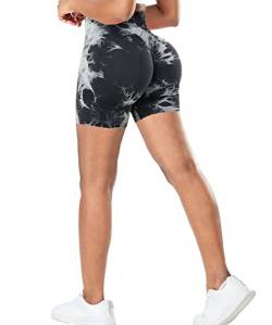 RIOJOY Kurze Leggings Damen Push Up Booty Sport Shorts High Waist Seamless Scrunch Butt Sportleggins für Gym Fitness Workout Yoga, Tie Dye Schwarz L von RIOJOY