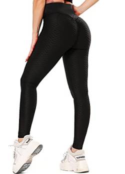 RIOJOY Scrunch Butt Leggings Damen Push Up Po Boom Booty Leggins Anti Cellulite High Waist Lange Sporthose Yogahose, Schwarz S von RIOJOY