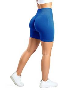 RIOJOY Scrunch Butt Sport Shorts Damen Seamless Push Up Leggings Kurz Gym Fitness Workout Booty Shorts, Blau S von RIOJOY