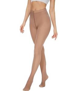 RIOJOY Strumpfhose Damen Durchsichtige Transparente Optik Strumpfhose Warme Tights Shape Pantyhose von 80g, Braun S von RIOJOY
