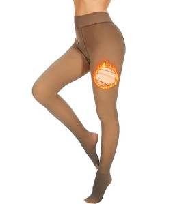 RIOJOY Thermostrumpfhosen für Damen Winter Gefütterte Strumpfhose Dicke Transparente Thermo Feinstrumpfhose von 300g, Braun S von RIOJOY