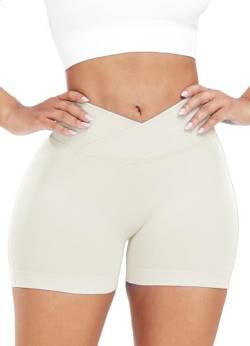 RIOJOY V Cross Gym Shorts Damen Scrunch Butt Booty Shorts Sport Workout Kurze Leggings Beige M von RIOJOY