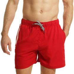 RIPT RCSHO777 Herren Quick Dry UV 50 Sun Protection Vertical Stripe Badeshorts,Rot/Weiß,2X-L von RIPT Performance