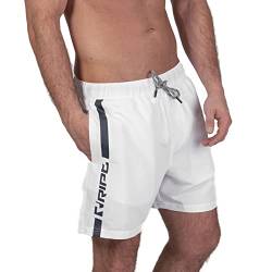 RIPT RCSHO777 Herren Quick Dry UV 50 Sun Protection Vertical Stripe Badeshorts,Weiß/Marineblau,2X-L von RIPT Performance