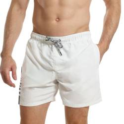 RIPT RCSHO777 Herren Quick Dry UV 50 Sun Protection Vertical Stripe Badeshorts,Weiß/Marineblau,X-L von RIPT Performance