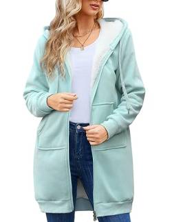 RITOSTA Damen Hoodie Fleecejacke Kapuzenjacke mit Zip Winterjacke Lang Sweatjacke Warme Plüschjacke Pullover Einfarbig Casual Mantel Winter Kapuzenpullover Mit Kapuze Reißverschluss von RITOSTA