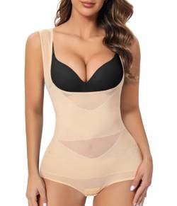 RITOSTA Shapewear Damen Bauchweg Body Shaper Miederbody Stark Formend Bodysuit Korsett Taillenformer Shape Body Formbody Atmungsaktiv Figurformender mit Haken (Beige,S) von RITOSTA