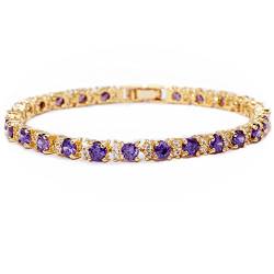 RIVA Ewigkeit Tennis Armband [18cm/7inch] mit Rundschliff Edelstein Zirkonia CZ [Lila Amethyst] in 18K Gelbgold Vergoldet, Einfache Moderne Eleganz von RIVA