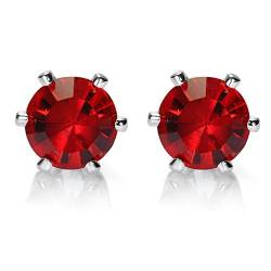 RIVA Gestochen Ohrstecker Ohrringe mit Rundschliff Edelstein Zirkonia CZ [Rot Rubin] in 18K Weißes Gold Vergoldet, Einfache Moderne Eleganz von RIVA