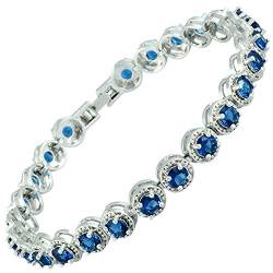 RIVA Tennis Armband [18cm/7inch] mit Rundschliff Edelstein Zirkonia CZ [Blau Saphir] in 18K Weißgold Vergoldet, Einfache Moderne Eleganz von RIVA