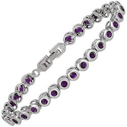 RIVA Tennis Armband [18cm/7inch] mit Rundschliff Edelstein Zirkonia CZ [Lila Amethyst] in 18K Weißgold Vergoldet, Einfache Moderne Eleganz von RIVA