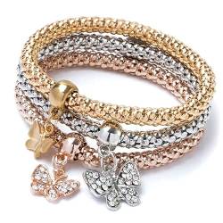 RIXERKOC 3er Set Gold/Silber/Roségold Maiskettchen Armband, Kristall Mehrschicht Charm Armband für Frauen und Mädchen von RIXERKOC