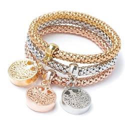 RIXERKOC 3er Set Gold/Silber/Roségold Maiskettchen Armband, Kristall Mehrschicht Charm Armband für Frauen und Mädchen von RIXERKOC