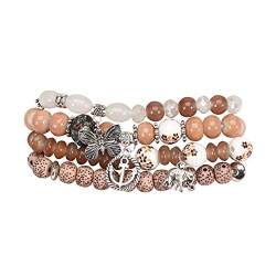 RIXERKOC Bohemian Armbänder für Damen Mädchen Stretch Multilayer bunte Perlen Armband mit Charme Schmuck Valentinstag Muttertagsgeschenk von RIXERKOC