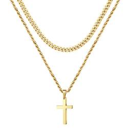 RIXERKOC Kreuz-Halskette für Männer, Edelstahl-Kreuz-Halskette mit Gold Schwarz Silber, Exquisite Geschenk-Kreuz-Halskette für Männer Jungen (22 Zoll/24 Zoll, Gold) von RIXERKOC