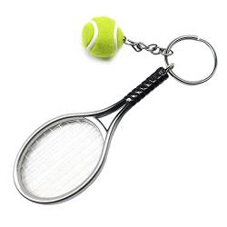 RIXERKOC Mini Tennisschläger Schlüsselanhänger mit Schlüsselring, Neuheit und modische Legierung Tennisball Split Ring Schlüsselhalter für Sportliebhaber Team.(Silber) von RIXERKOC