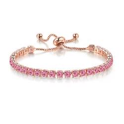 RIXERKOC Tennis-Armband für Frauen Rose Gold plattiert bunten kubischen Zirkonia zierlich klassischen verstellbaren Schieber Armband Regenbogen Armband Schmuck Muttertagsgeschenk von RIXERKOC