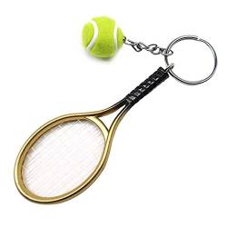 RIXERKOC Tennisschläger Schlüsselanhänger Mini Neuheit Schlüsselanhänger Metall Schlüsselanhänger Tennisball Anhänger Geschenke für Sport Schlüsselanhänger (Gold) von RIXERKOC