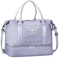 Weekender-Tasche für Damen, Reisetasche mit Schuhfach, Handgepäcktasche, Sporttasche, Übernachtungsreisetasche für Damen, mit Koffergriffhülle und Tasche für trockene Nässe, GRAU, Large, Reisetaschen von RIXINC