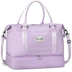 Weekender-Tasche für Damen, Reisetasche mit Schuhfach, Handgepäcktasche, Sporttasche, Übernachtungsreisetasche für Damen, mit Koffergriffhülle und Tasche für trockene Nässe, Violett, Large, von RIXINC