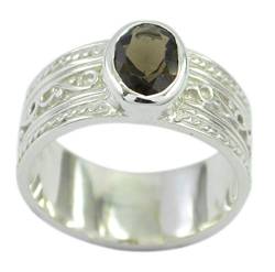 RIYO 925 Sterling Silber Bezaubernder echter brauner Ring, Rauchquarz braune Edelsteine Silberring von RIYO